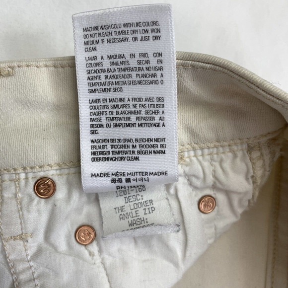 Mother The Looker Ankle Zip Embroidered Barefoot Princess Ivory Jeans 24 Pant - Picture 12 of 16